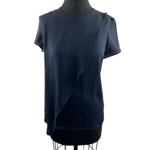 Max Mara Navy Blue Top Crew Neck Back Zipper Blouse Career Classic Fit Size ?